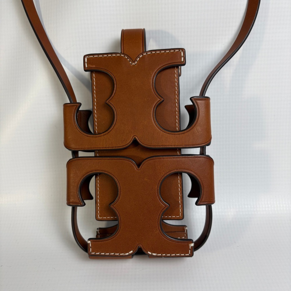 Tory Burch Miller Cut Out Logo Phone Crossbody Classic Cuoio Brown 139945 - Picture 3 of 4